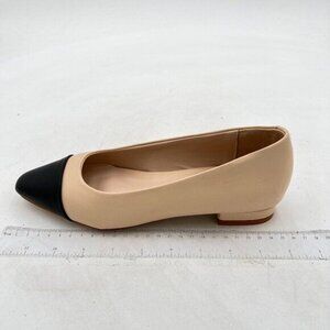 FOWT Women's Cap Toe Two Tone Block Heel Slingback Sandals Pointed Toe